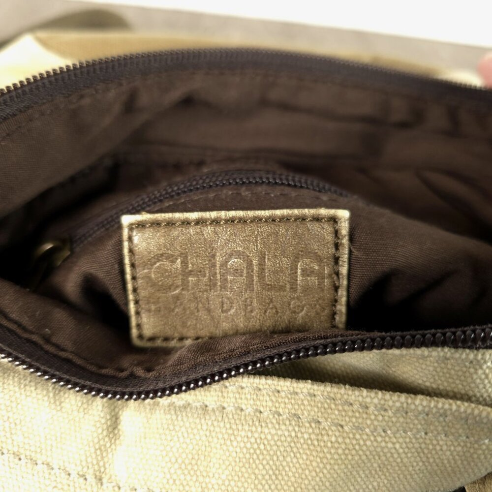 Chala Patch Crossbody Bag Canvas Purse ~ Chihuahua Dog Key Fob ~Sand Beige Green - Picture 11 of 16